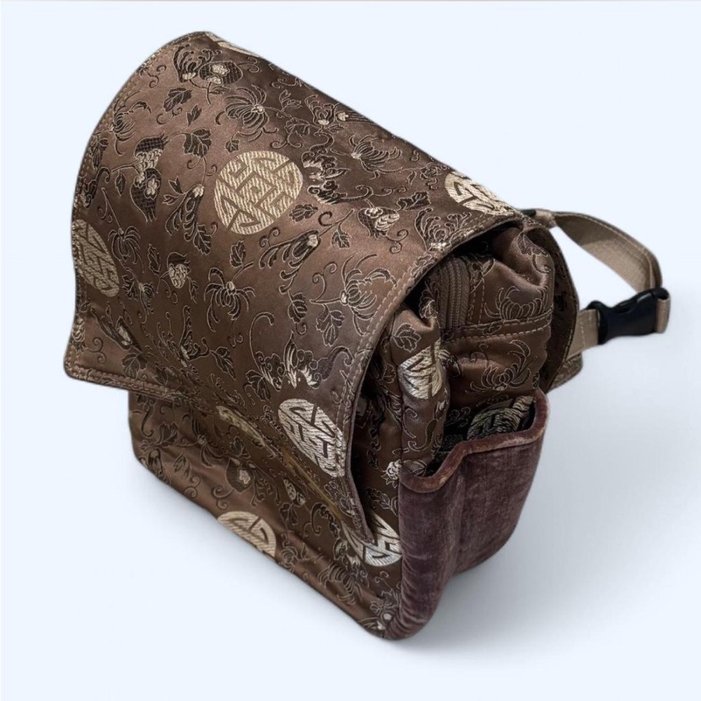 Wabags Crossbody Backpack Beige Silk & Velvet Japanese Print Brand New